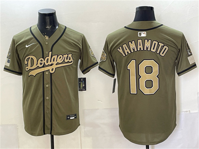 Men's Los Angeles Dodgers #18 Yoshinobu Yamamoto Olive 2026 Armed Forces Day Stitched Baseball Jersey